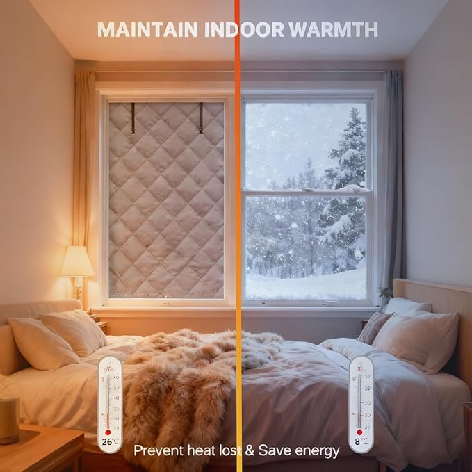 Window Insulation Kit for Winter, Thermal Curtain with Heavy Cotton Oxford Cloth, 20"28"32"36"48"72" Cold Weather Insulated Window Cover for Bedroom RV Attic to Keep Heat Warm(Black,51x98in)