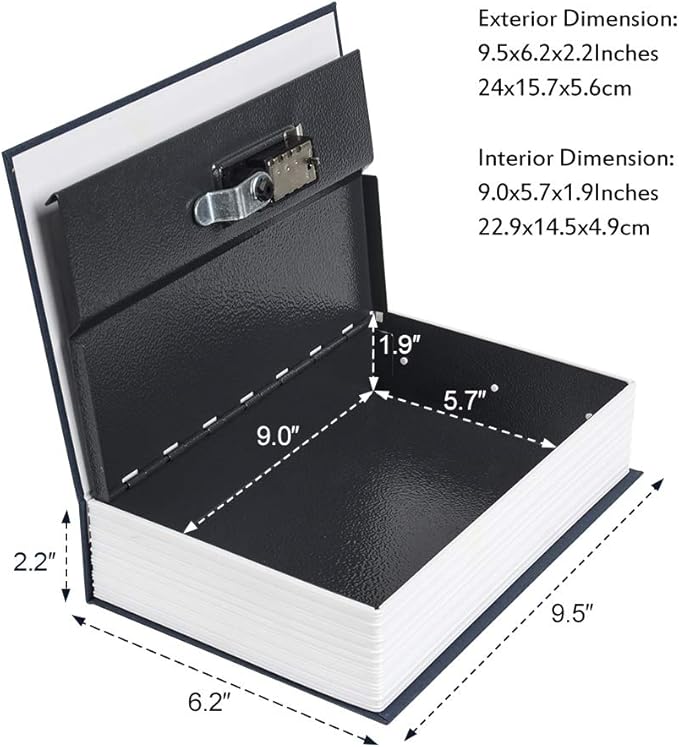 KYODOLED Diversion Book Safe with Combination Lock, Safe Secret Hidden Metal Lock Box,Money Hiding Box,Collection Box,9.5" x 6.2" x 2 .2" Navy Large