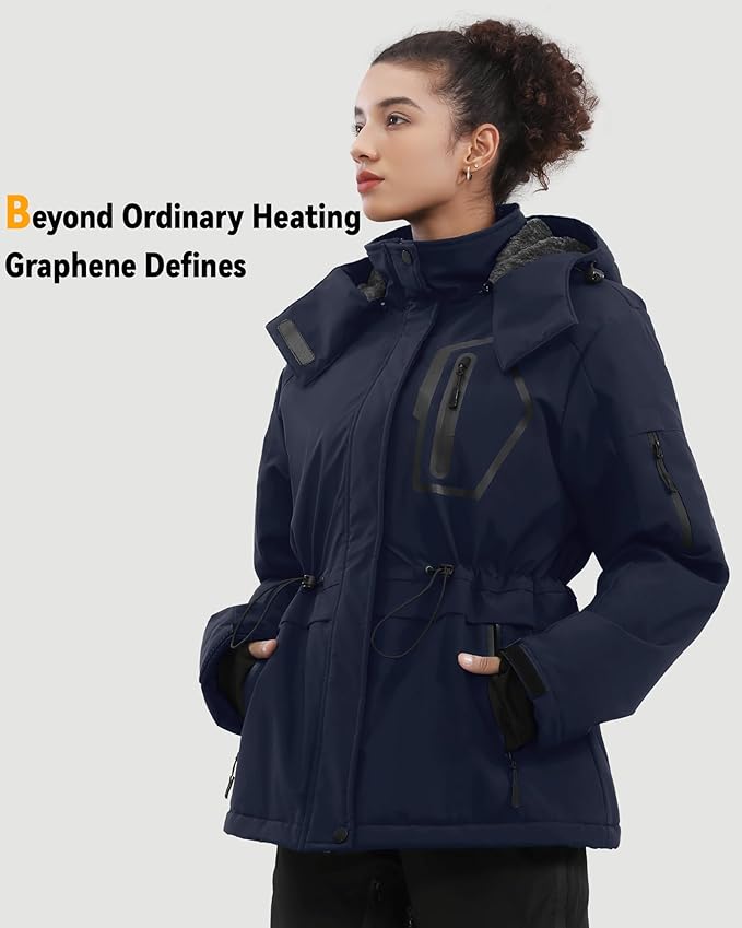 Wulcea Graphene Heated Jacket For Women 12V 18400mAh Fast Charge With Large Capacity