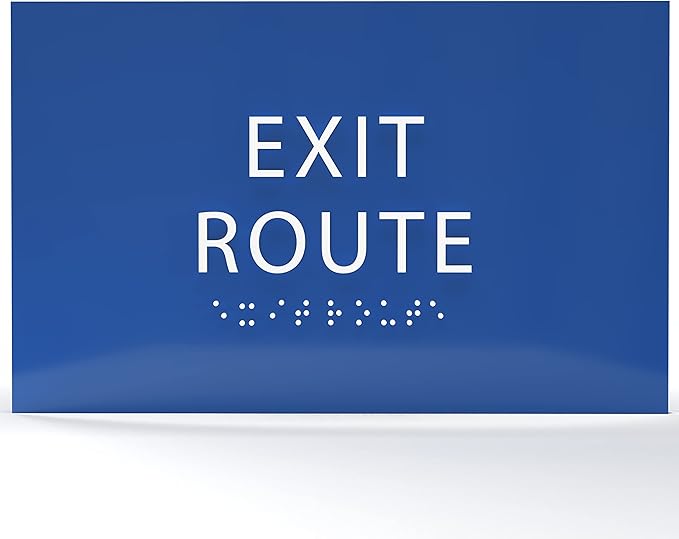 6" X4" Exit Route Sign- Tactile Graphics Grade 2 Braille Text | Modern Utility Wall Mount ADA Compliant Plastic Signs For Schools, Offices, Businesses, Apartments & Restaurants