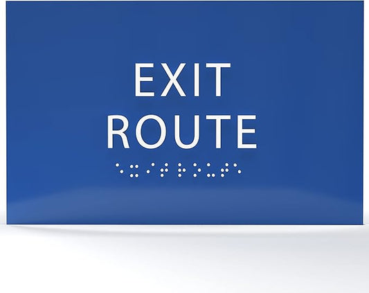 6" X4" Exit Route Sign- Tactile Graphics Grade 2 Braille Text | Modern Utility Wall Mount ADA Compliant Plastic Signs For Schools, Offices, Businesses, Apartments & Restaurants