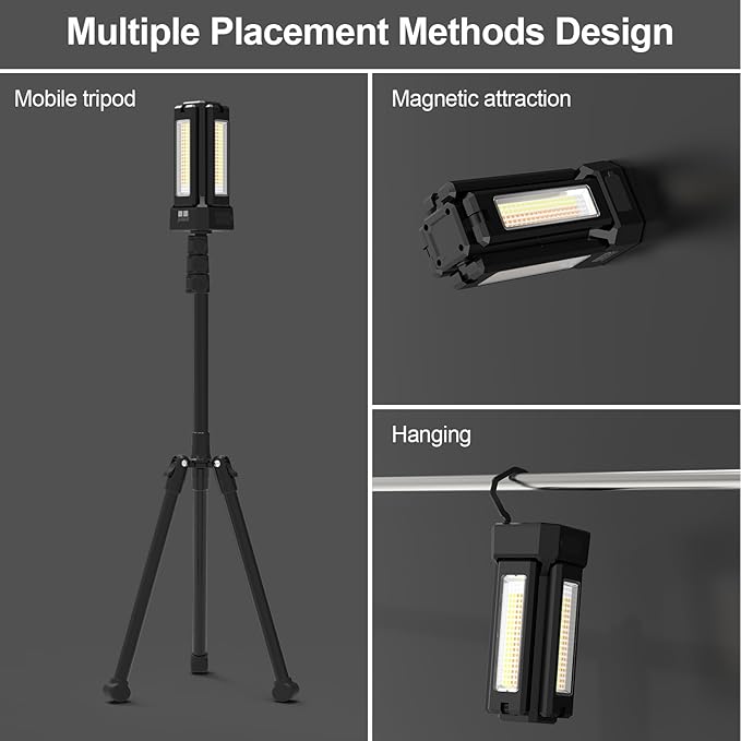13200mAh Rechargeable Solar Work Light with Folding Stand and Carrying Bag, AODOO 8000 Lumen Stepless Dimmable , White/Warm/Nature White/RED(SOS) with Detachable Tripod (Black(Remote))