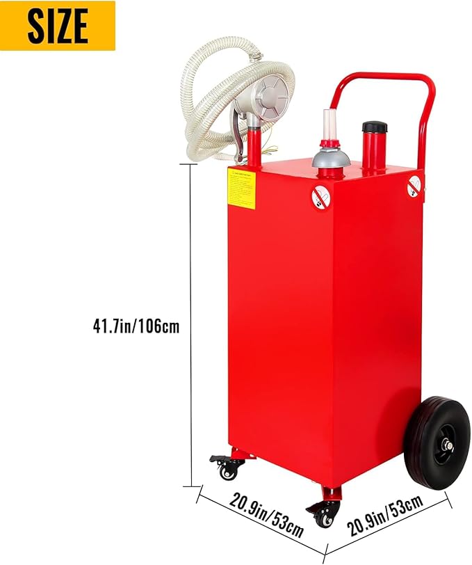 Gas Caddy Fuel Tank Gasoline container Diesel portable gas tank w/pump Rolling & Solid Rubber Wheels for Weeder,Snow blower,Pickup truck,ATV,Water Scooter,Yacht,UTV,Motorcycle (35 Gallon Red)