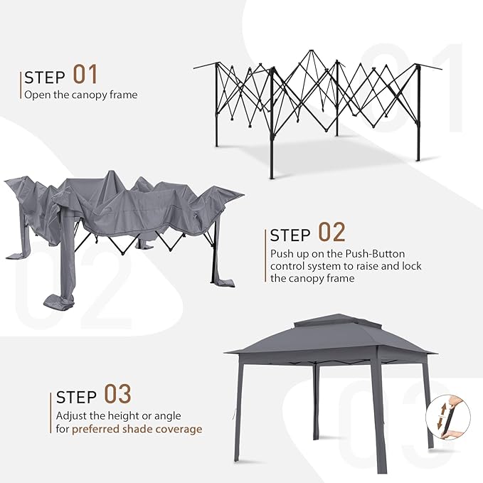COOS BAY 11x11 Pop-Up Instant Gazebo Tent with Mosquito Netting Outdoor Canopy Shelter with 121 Square Feet of Shade (Dark Gray)