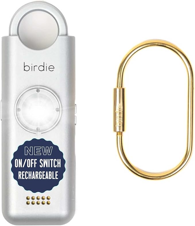 She’s Birdie 3.0 New Version – The Original Personal Safety Alarm for Women by Women–Loud Siren, Flash Light and Rechargeable Battery in a Variety of Colors (Metallic Silver Gray)