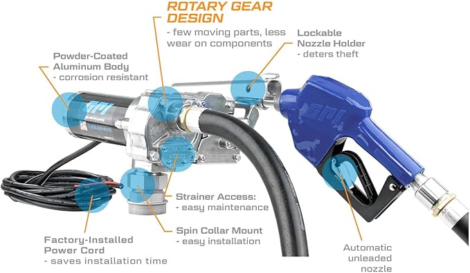 GPI - M-180 Series Fuel Transfer Pump, Automatic Shut-off Nozzle, 18 GPM, 12 Volt (110300-2)