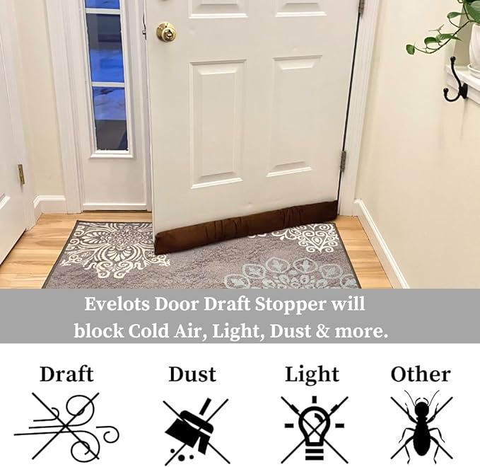 Evelots Cold, Hot Air Door Draft Stopper - Strong Metal Clips - Block Cold Air, Noise, Dust - Warm & Quieter Home- No Need to Bend Down- 36 Inch Wide - for Door Gaps up to 1 Inch - Save Energy