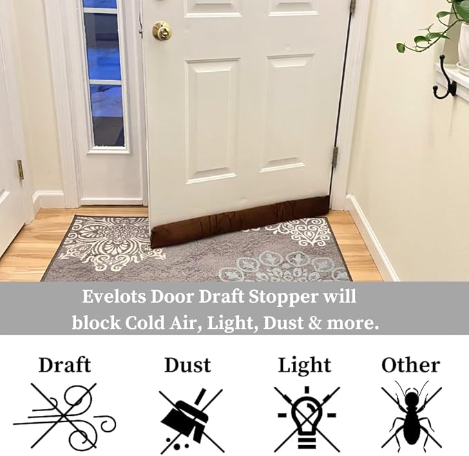 Evelots Cold, Hot Air Door Draft Stopper - 2 Pack - Strong Metal Clips - Block Cold Air, Noise, Dust - Warm & Quieter Home -No Need to Bend Down- 36 Inches - for Door Gaps up to 1 Inch - Save Energy