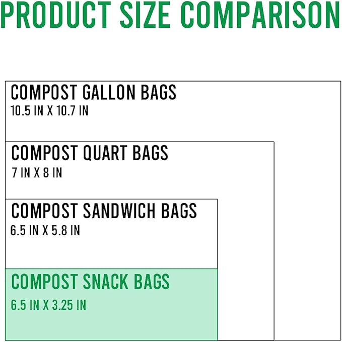 Compostable Snack Storage Zip Bags, 300 Count | 2 Mil | 6.5 IN x 3.25 IN, Freshness Easy Open Biodegradable Eco-Friendly Reclosable Compost zipper Bags for Food On the Go