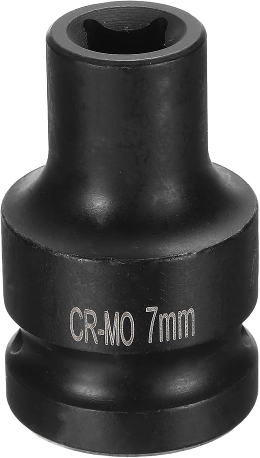 HARFINGTON 4 Point Square Socket 1/2" Drive 7mm Metric Square Impact Socket CR-MO Blackening Standard Wheel Sockets Pneumatic Socket Tool for Auto Repair Mechanical Maintenance Home Use