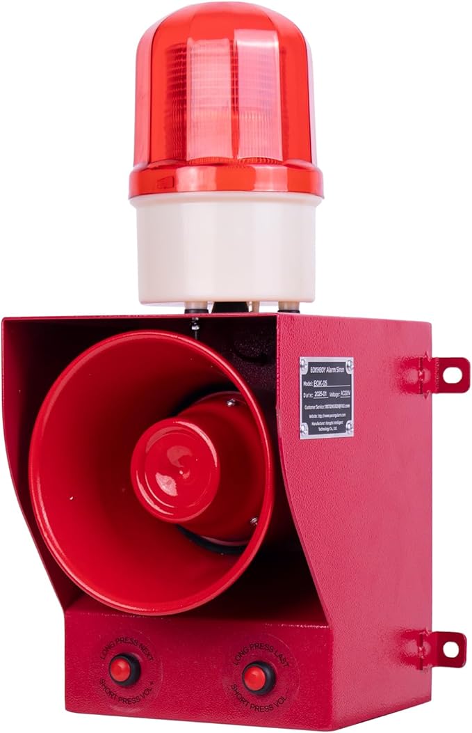 Industrial Siren Alarm 130dB Loud Horn 45watt Adjustable Volume and Tone Outdoor Emergency Strobe Security Alarm System with Plug for Factory, Warehouse, School, Office, Shipyard AC110V-120V