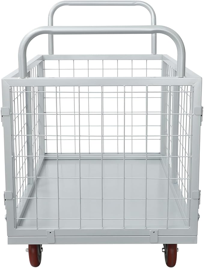 Platform Truck Cart with Cage, 4 in 1 Mutipurpose Handcart with Wheels, 1800lbs Capacity Heavy Duty Push Cart Dolly Foldable Flatbed Cart for Workshops Warehouses Supermarkets