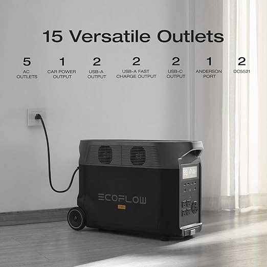 EF ECOFLOW Portable Power Station 3600Wh DELTA Pro, 120V AC Outlets x 5, 3600W, 2.7H Fast Charge, Lifepo4 Power Station, Solar Generator for Home Use, Power Outage, Camping, RV, Emergencies