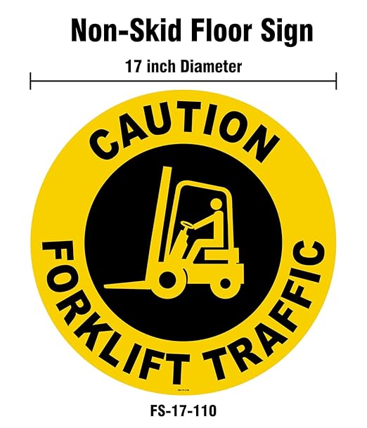 Stranco Non-Slip Floor Sign “CAUTION FORKLIFT TRAFFIC” | 17” Black on Yellow | Permanent Acrylic Adhesive, Pebble-Textured Laminate, Durable 20 mil Construction, Slip-Resistant Safety Label