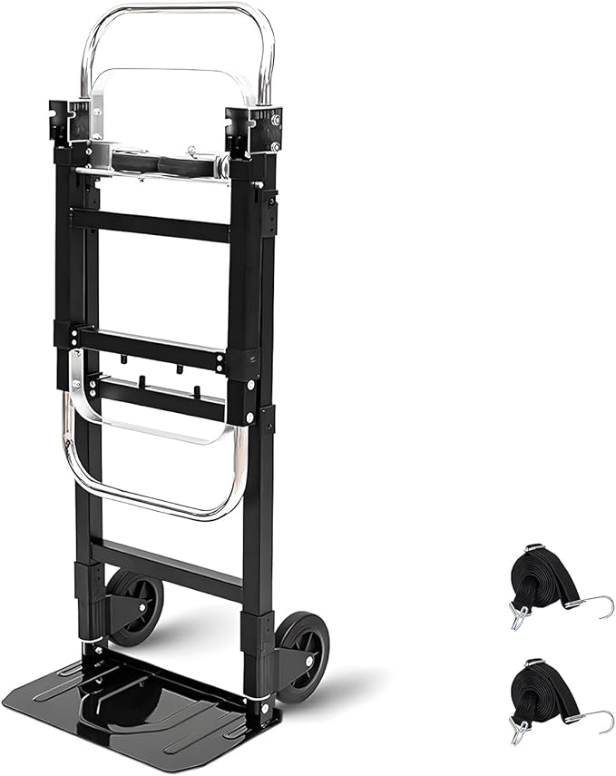 Convertible Folding Hand Truck Aluminium Hand Dolly Cart Foldable Dolly Cart Collapsible for Moving with Retractable Handle for Luggage Moving Warehouse, 500 Lbs Load Capacity