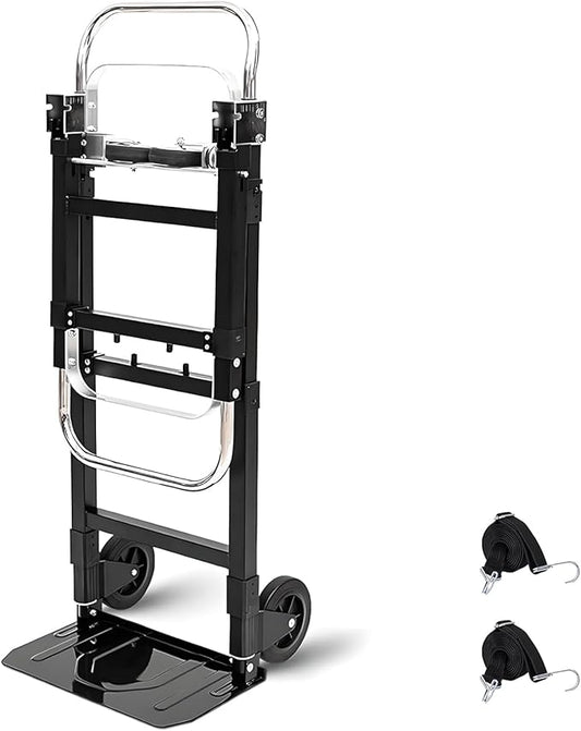 Convertible Folding Hand Truck Aluminium Hand Dolly Cart Foldable Dolly Cart Collapsible for Moving with Retractable Handle for Luggage Moving Warehouse, 500 Lbs Load Capacity