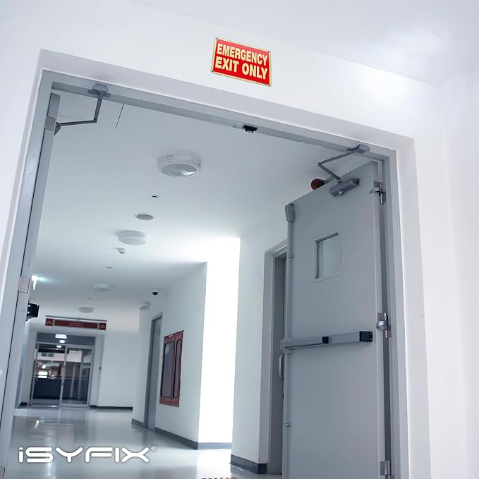 iSYFIX Emergency Exit Only Glow in the Dark Sign – 6 Pack 10x7 Inch – 40 mil Thick Polystyrene Plastic Sign, Laminated UV, Scratch & Fade Resistance, Waterproof, Indoor & Outdoor