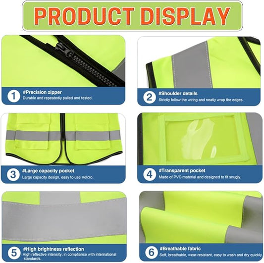 High Visibility Safety Reflective Vest with Pockets and Zipper Construction Hi Vis Work Vest (3X-Large, Orange/Blue)