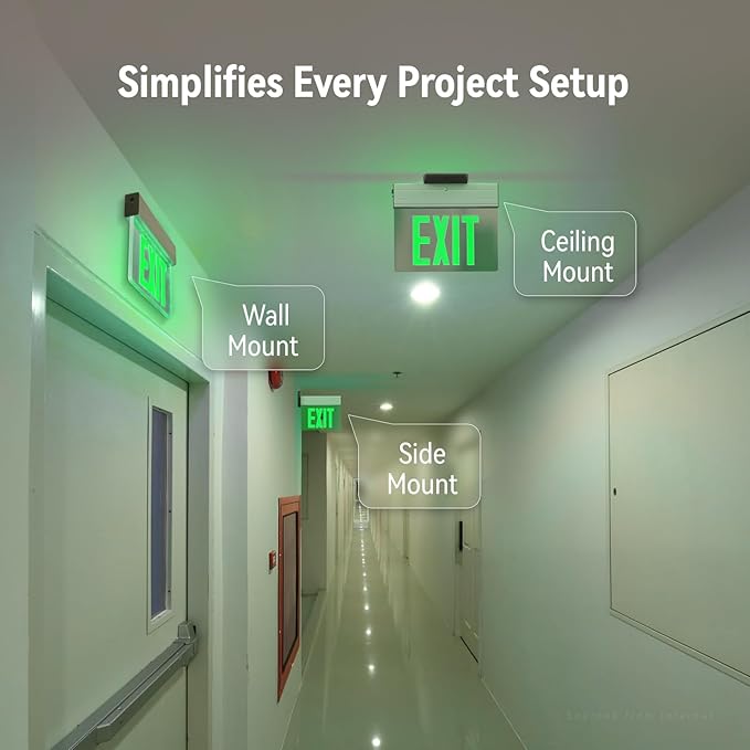 LEONLITE LED Edge-Lit Exit Sign, Aluminum Housing Emergency Exit Light with Battery Backup, UL Listed, Double-Sided Acrylic Panel, 120/277V, Multiple Mounting for Commercial Use, Green, Pack of 4