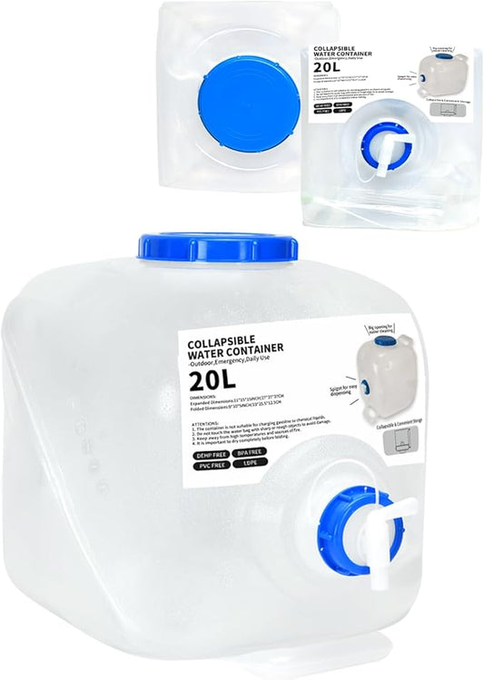 1 Pack 5.3 Gallon Collapsible Water Container Camping Water Container with Spigot,Portable Collapsible Water Jug Water Storage Containers for Outdoors Traveling Emergency
