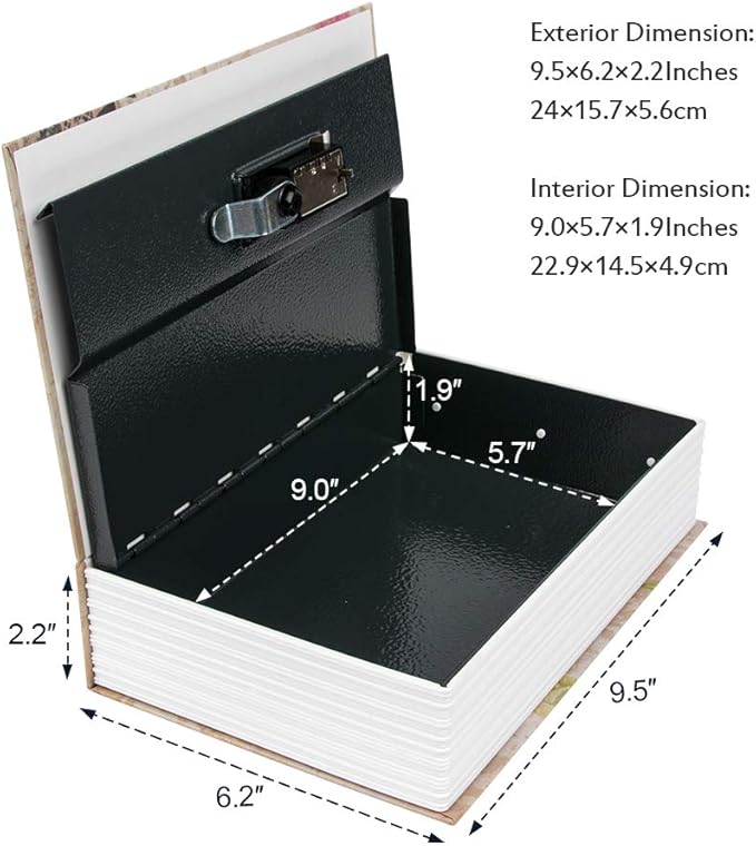 KYODOLED Diversion Book Safe with Combination Lock,Money Hiding Box,Safe Secret Hidden Metal Lock Box,Collection Box,9.5" x 6.2" x 2 .2",France