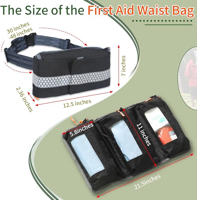 Empty First Aid Waist Bag Molle Medical Pouch with Belt, EMS Fanny Pack with Three-Piece System,IFAK Medical Bag for Camping,Hiking or Traveling (Black)