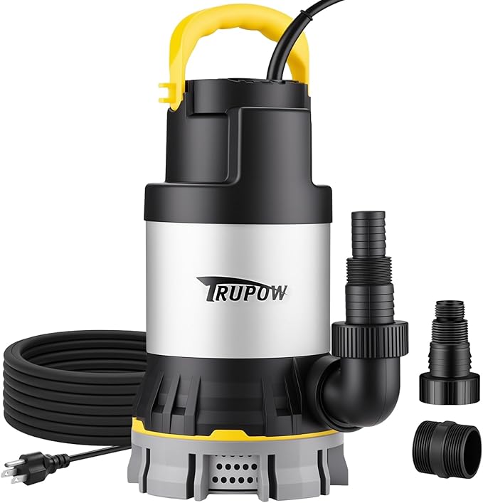 1 HP Sump Pump 4000 GPH Clean/Dirty Stainless Steel Submersible Water Pump Portable Electric Utility Pump for Swimming Pool Garden Basement Tub Pond Draining