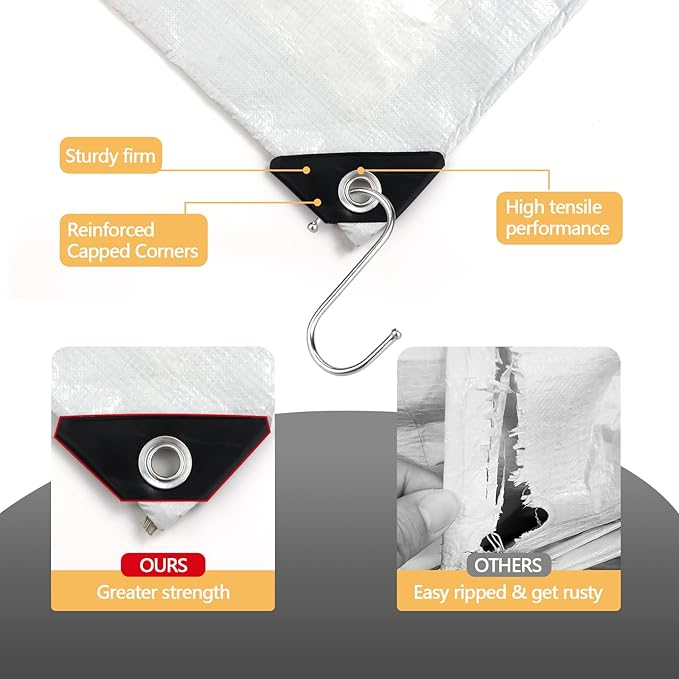 16 Mil Ultra Thick Tarps Heavy Duty Waterproof 10x12 Ft, White Tarp with Reinforced Capped Corners & Rust-Proof Grommets for Long-Term Outdoor Use: Trucks, RVs, Construction, Firewood & Roof Covering