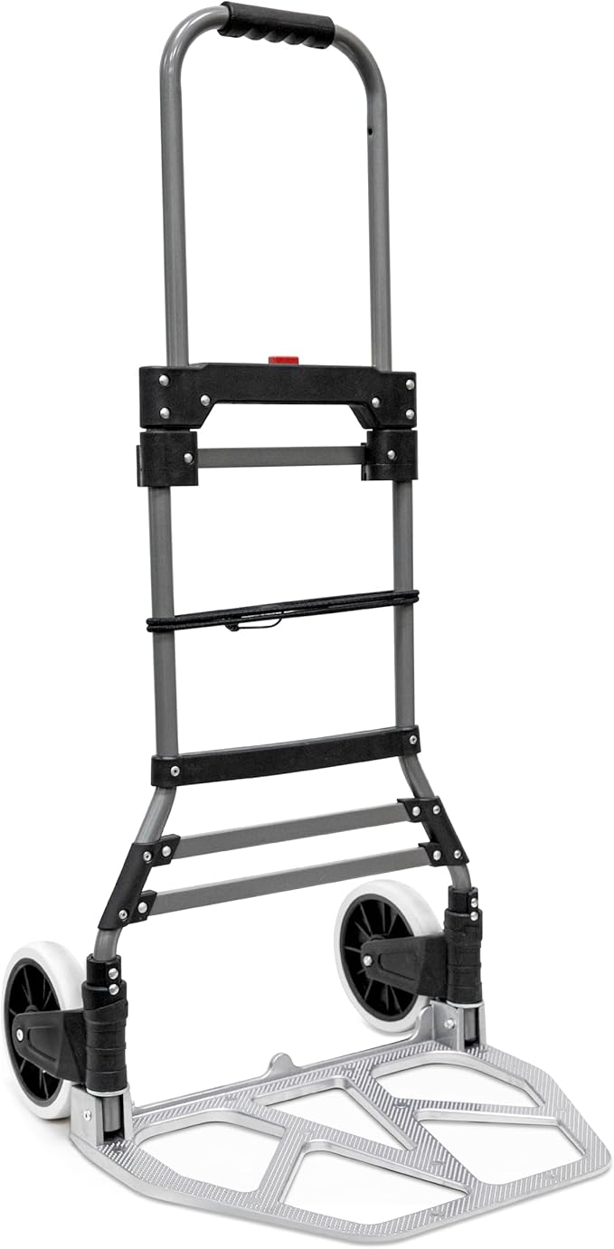 Olympia Tools 250 LB Aluminum Folding Hand Truck with Telescoping Handle - Light Weight Foldable Hand Truck Trolley Dolly Moving Cart with 2-Wheels & Ergonomic Handle for Travel, Home & Office Use