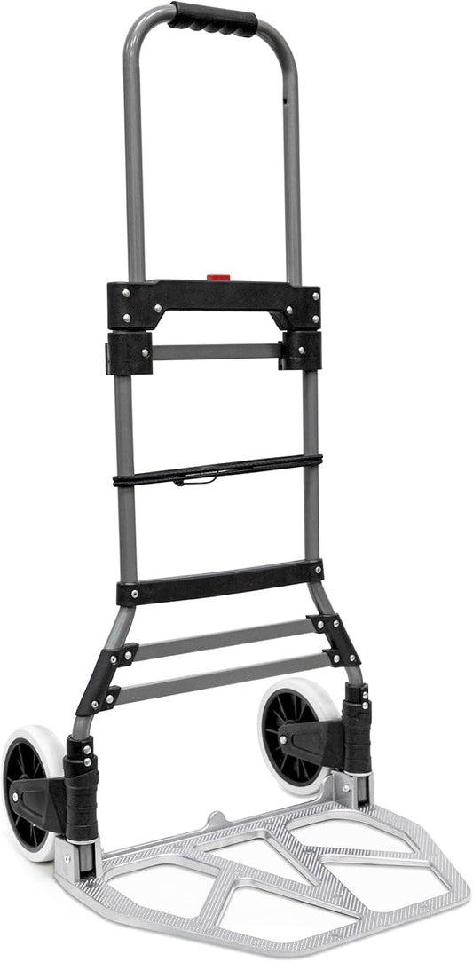 Olympia Tools 250 LB Aluminum Folding Hand Truck with Telescoping Handle - Light Weight Foldable Hand Truck Trolley Dolly Moving Cart with 2-Wheels & Ergonomic Handle for Travel, Home & Office Use