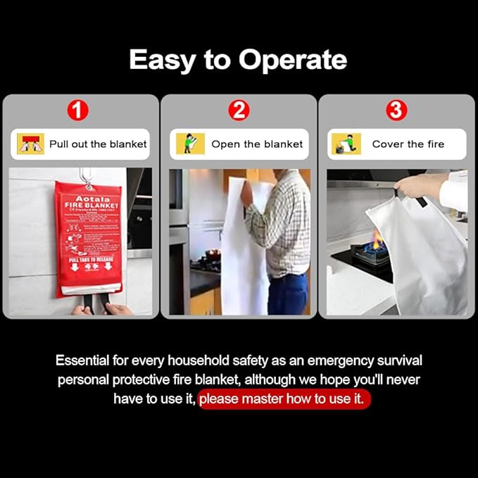 Fire Blankets Emergency for Home and Kitchen Fire Emergency Blanket for Home Fireproof Blanket for Camping, Grill, BBQ, Picnic, Fireplace, Office