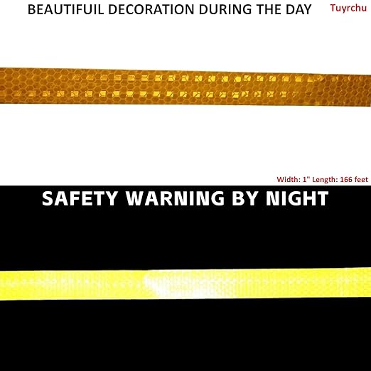 Yellow Reflective Tape Outdoor Waterproof 1 inch, High Visibility Hazard Conspicuity Safety Industrial Marking Tape (166 feet)