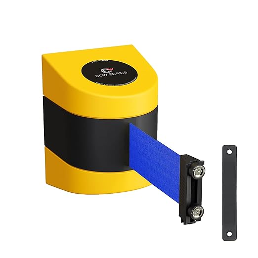 Crowd Control Warehouse - CCW Series WMB-220 Magnetic Wall Mount Retractable Belt Barrier - 15 Foot, Blue Belt with Yellow ABS Case