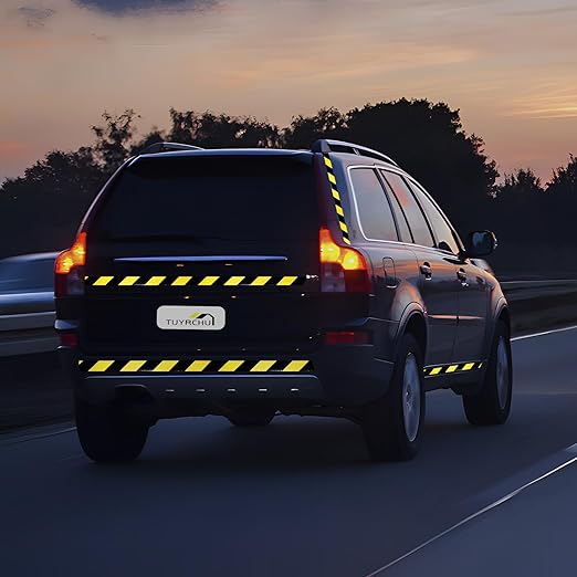 Reflective Tape Yellow Black 1 Inch x 68 Feet, Warning Conspicuity Reflector, Night Safety Sticker for Car Trailer