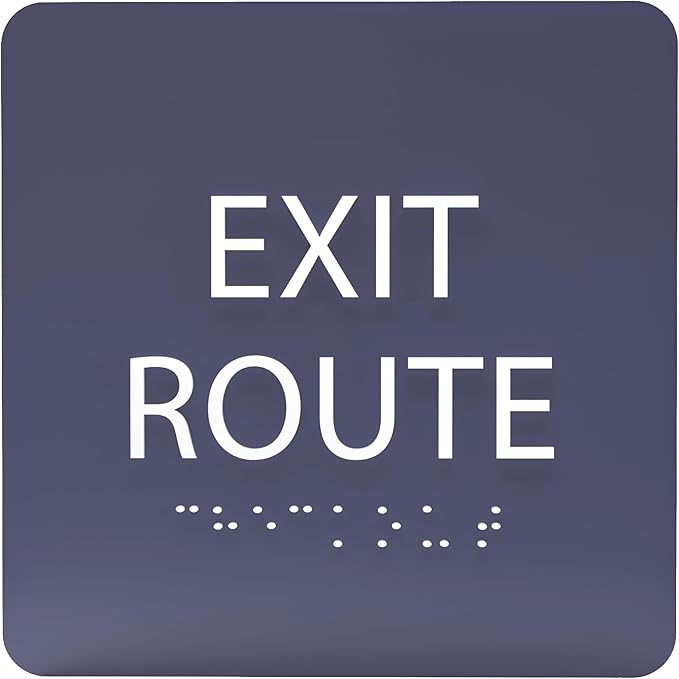 6" X6" Exit Route Sign - ADA Compliant Tactile Graphics Grade 2 Braille Text Acrylic Wall Signs - Building Fire Safety, Visibility, Emergency Response, Evacuation Door Sign