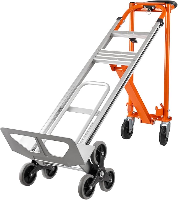 3in1 Aluminum Hand Truck 880 lb Capacity, Stair Climbing Cart Utility Cart Converts from Hand Truck Dolly to Platform Cart 3 Positions for Transport & Moving with 10" Rubber Wheels