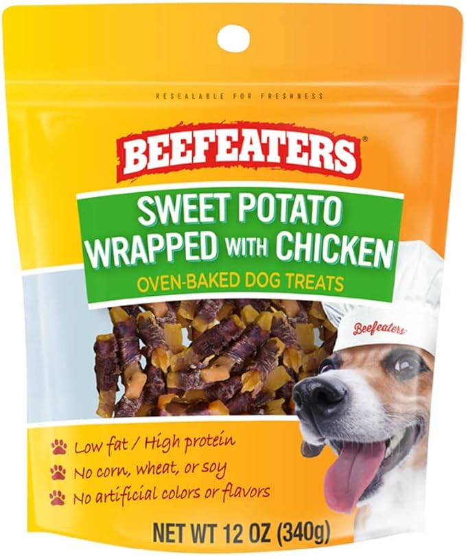 Beefeaters Sweet Potato Wrap with Chicken – Dog Treat. No Corn, Wheat, Soy or Gluten, Low Fat, Whole Muscle Jerky, Ideal for Training & Snacks