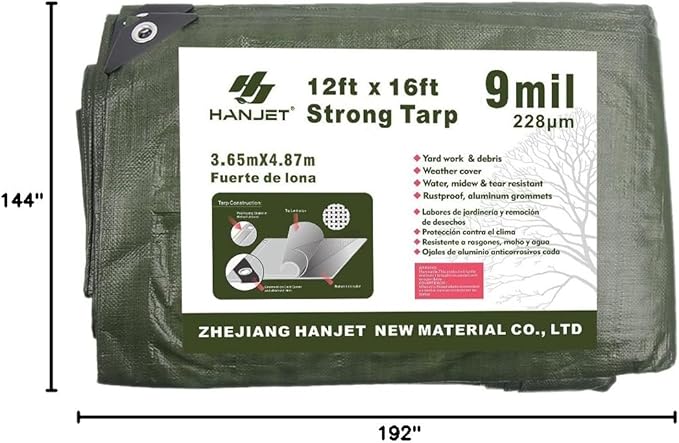 Multi Purpose Tarp 12' x 16' 9-mil Thick Waterproof Camping Tents Tarps Poly Tarpaulin Green