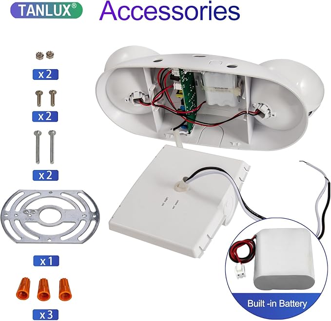 TANLUX LED Emergency Lights with Battery Backup, Commercial Emergency Light Fixtures for Business Home Power Failure Emergency Exit Sign Lighting with 1.0 Meter Plug in Cord AC120V Input