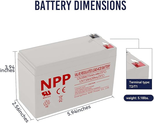 NPP HR1228W 12V 7.5Ah Rechargeable AGM Battery – High Rate 168Watts 28Watt/Cell F2 Terminal UPS Replacement for 12Volt 7Ah 8Ah Alarm, Emergency Light (Flame Retardant)