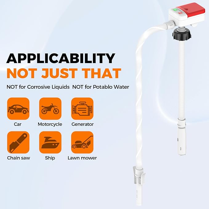 Fuel Transfer Pump with Auto Stop Sensor Overfill Protection, 3.2 GPM Portable Automatic Fuel Transfer Pump Kit with 4 Tank Adapter, Portable Gas Pump for Oil, Diesel, Gasoline White