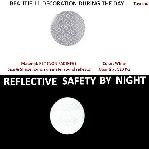 White Reflective Stickers 2-inch Diameter Round Reflector, Outdoor Waterproof High Visibility Warning Adhesive Tape (120 Pcs)
