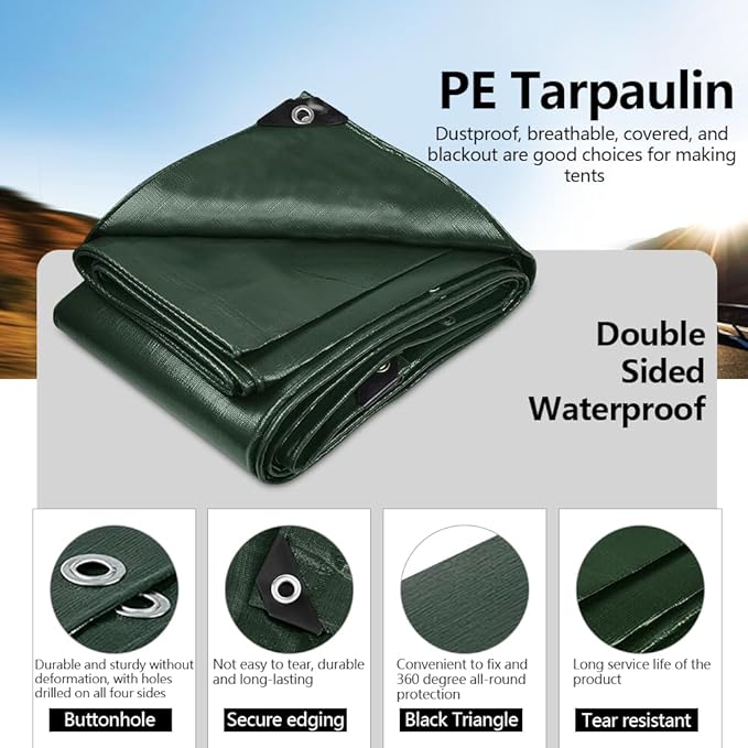 Tarps 12x16 FT Waterproof Heavy Duty Tarp – 5 Mil Thick, UV & Tear Resistant, Reinforced Grommets & Edges – Multi-Purpose Cover for Camping, Roof, Emergency, Truck, Boat