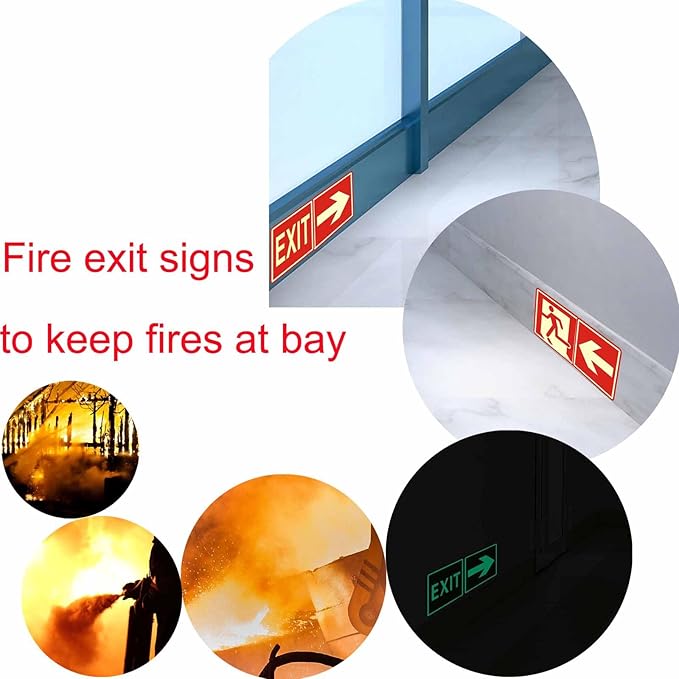 Emergency Exit Sign Glow in the Dark Decals, Running Man Sign With Directional Arrow Light Stickers, 15x15 cm, 8 Pcs Red