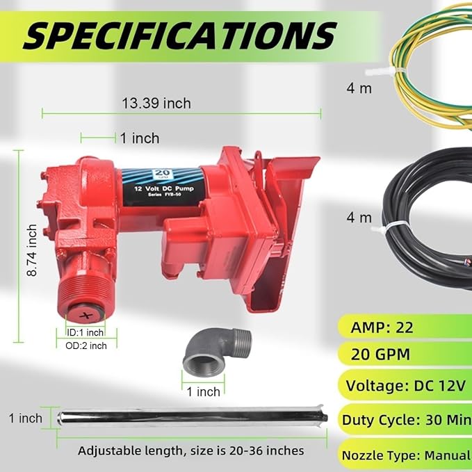 20 GPM 12V Fuel Transfer Pump with Manual Nozzle & Particulate Filter, High Flow Gas Iron Heavy Duty DC Transfer Pump for Gasoline, Diesel Fuel, Kerosene, Biodiesel Vahaha