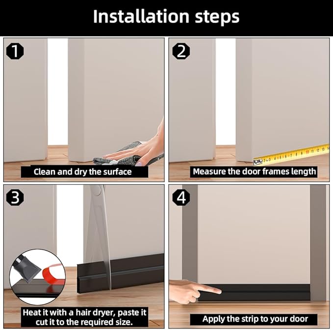 Door Draft Stopper for Bottom of Door, Adjustable Weather Stripping Door Seal for Cold Insulation, Under Door Sweep for Exterior & Interior Doors, Door Bottom Seal Blocker Noise (78inch,Black)
