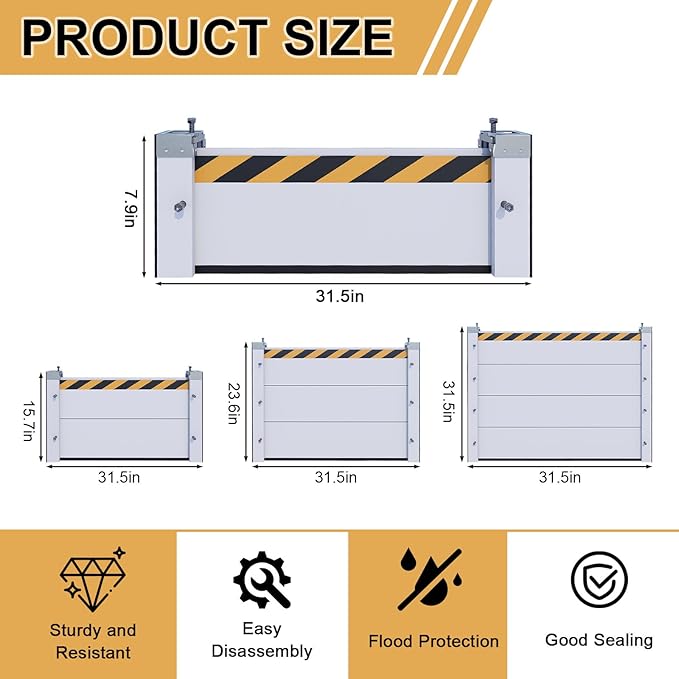 Flood Barriers for Garage Door & Home Entry, Heavy Flood Protection Barrier, Quick Installation, Reusable, Stackable, Aluminum Flooding Panels Blocks Can block water levels up to 4ft (H 7.9" L 15.5ft)
