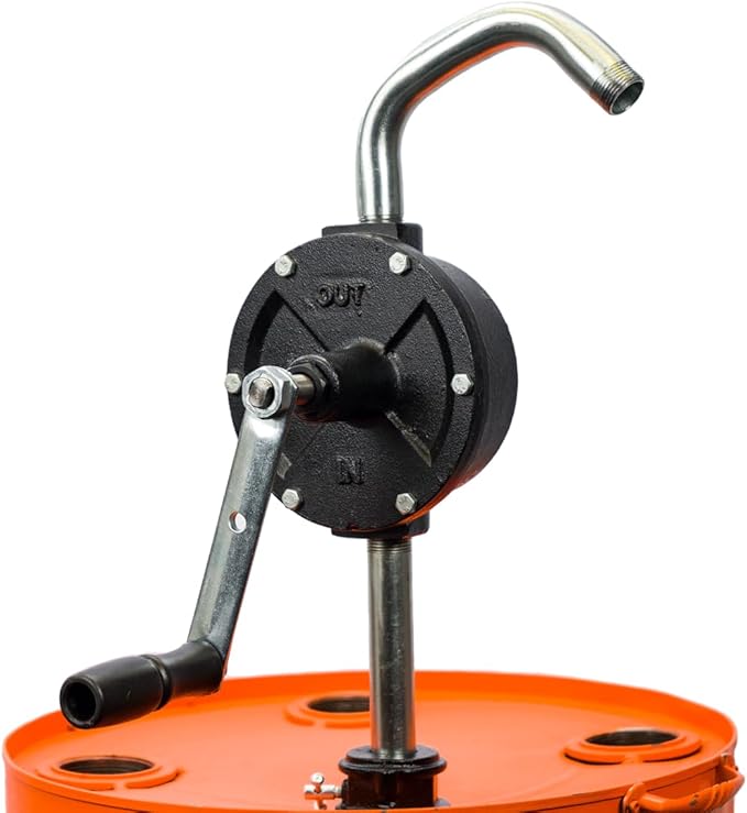 Groz 44081 Fuel Transfer Pump, Rotary Hand Pump with Suction Tube, 8' Discharge Hose for Oil, Diesel