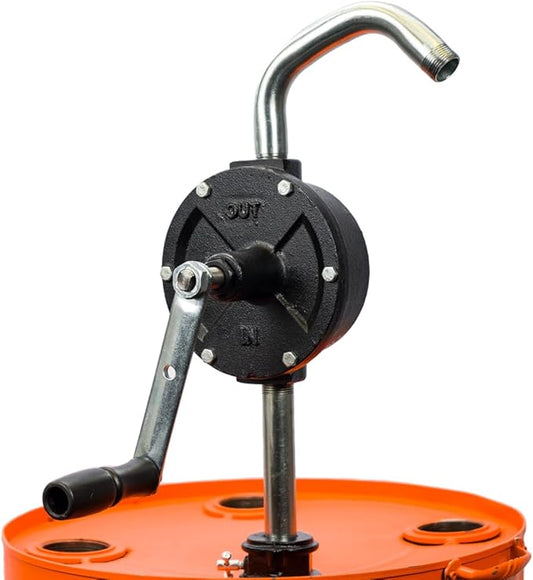 Groz 44081 Fuel Transfer Pump, Rotary Hand Pump with Suction Tube, 8' Discharge Hose for Oil, Diesel