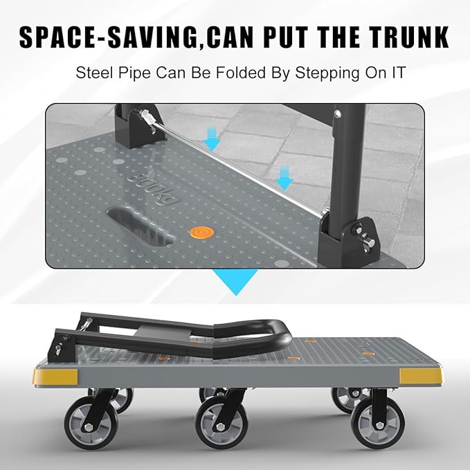 WUD Push Cart, Folding Mobile Platform Trolley,Thickened and Reinforced, 360° Swivel Wheels,47.2 “L x 27.5 ”W, 1764 lb,Gray